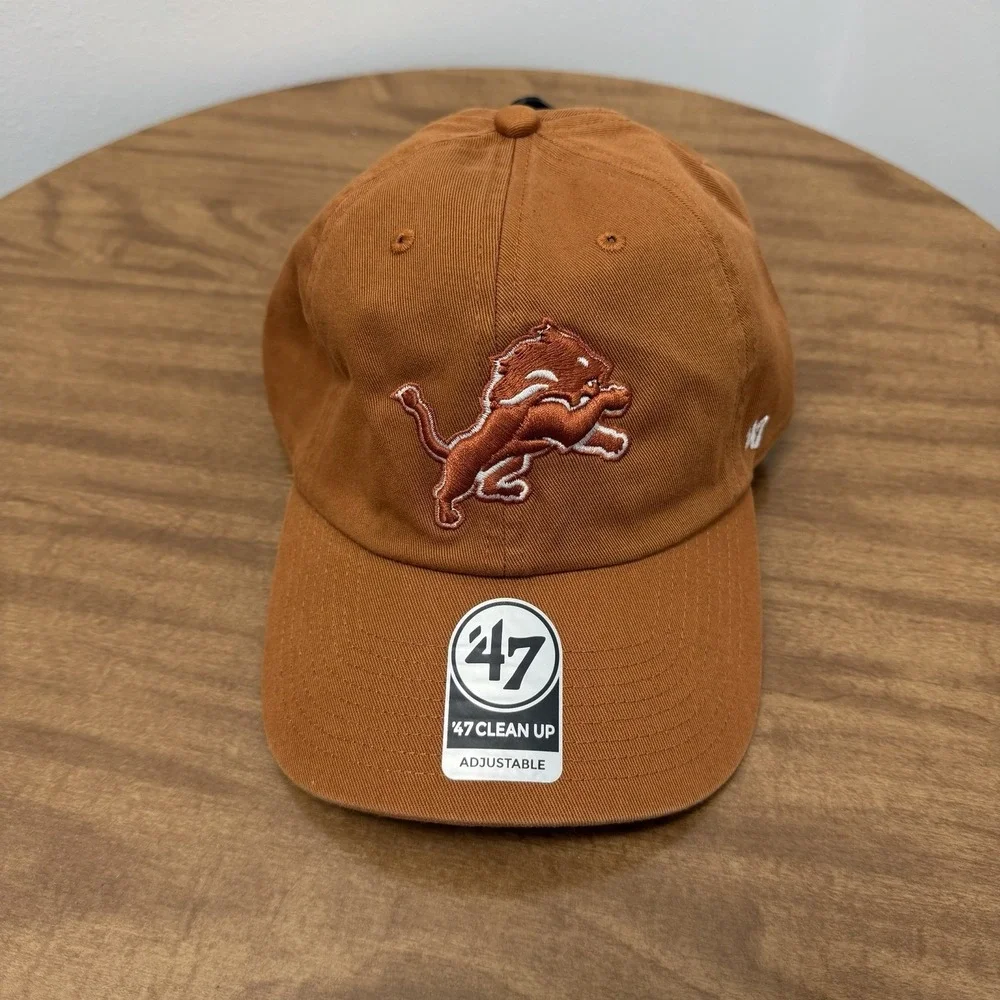'47‎ Brand Clean Up Detroit Lions Burnt Orange/Khaki Dad Hat Cap NFL Adjustable